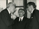 Da sinistra Francesco Cossiga in visita al Museo Valdese di Torre Pellice nel 1989, Giorgio Tourn e Diego Novelli (foto Fondazione Centro culturale valdese)