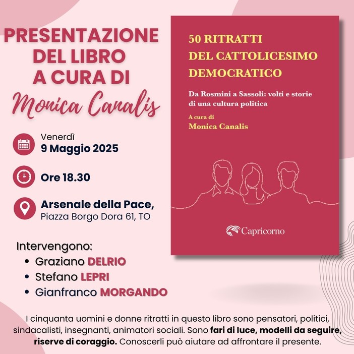 La consigliera regionale Canalis presenta il suo libro all’Arsenale della Pace di Torino