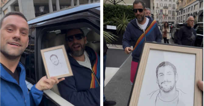 Il ritrattista dei vip colpisce ancora: dopo Papa Francesco e Gianni Morandi il disegno arriva ad Adam Sandler