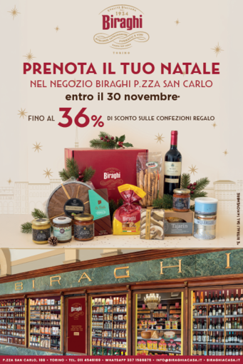 Il gusto del Piemonte da regalare: al Negozio Biraghi di Piazza San Carlo tornano le confezioni di Natale, con sconti fino al 36%