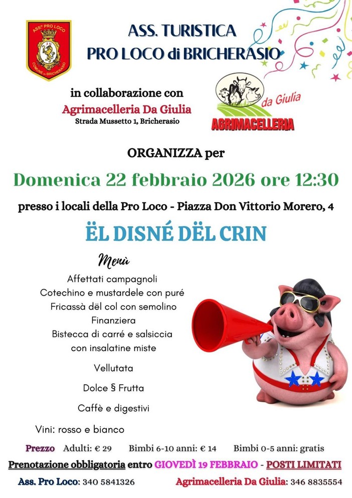Ultimi posti per ‘Ël Disnè Dël Crin’: domenica a tavola con la tradizione