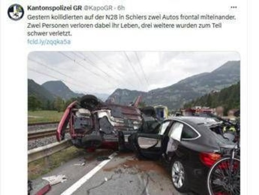 Svizzera, incidente stradale a Schiers: morti due italiani
