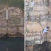 Paura a Polignano a Mare, turista resta bloccata sulla scogliera di Lama Monachile: voleva fare una foto