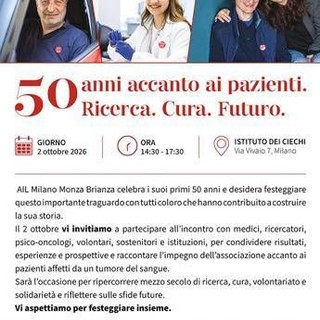 Ail Milano Monza Brianza compie 50 anni, 'accanto ai pazienti e alla ricerca' Ail Milano Monza Brianza compie 50 anni, 'accanto ai pazienti e alla ricerca'