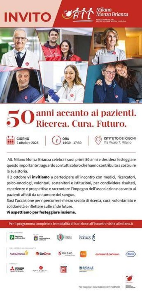 Ail Milano Monza Brianza compie 50 anni, 'accanto ai pazienti e alla ricerca' Ail Milano Monza Brianza compie 50 anni, 'accanto ai pazienti e alla ricerca'