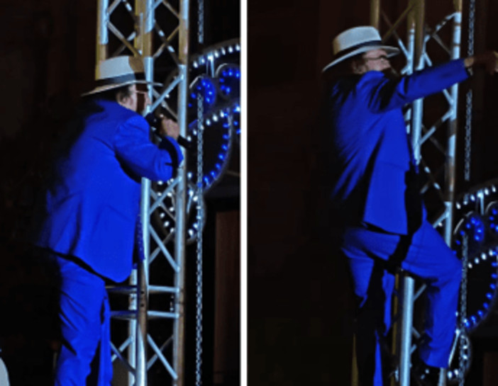 Al Bano, acrobazie a 83 anni: canta e... si arrampica sul palco - Il video
