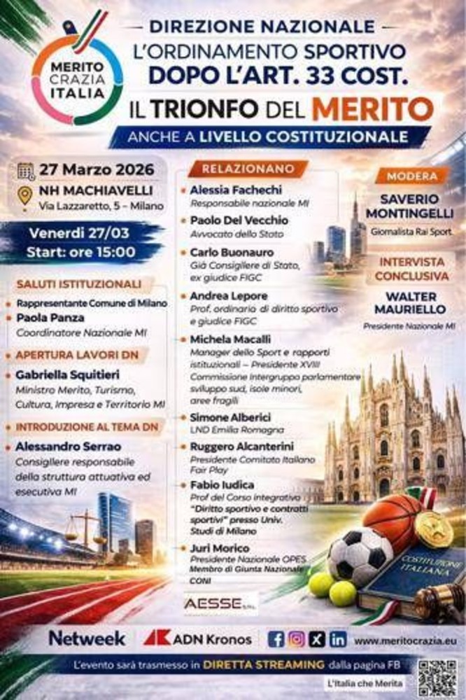 Meritocrazia Italia, domani e sabato Direzione nazionale a Milano Meritocrazia Italia, domani e sabato Direzione nazionale a Milano